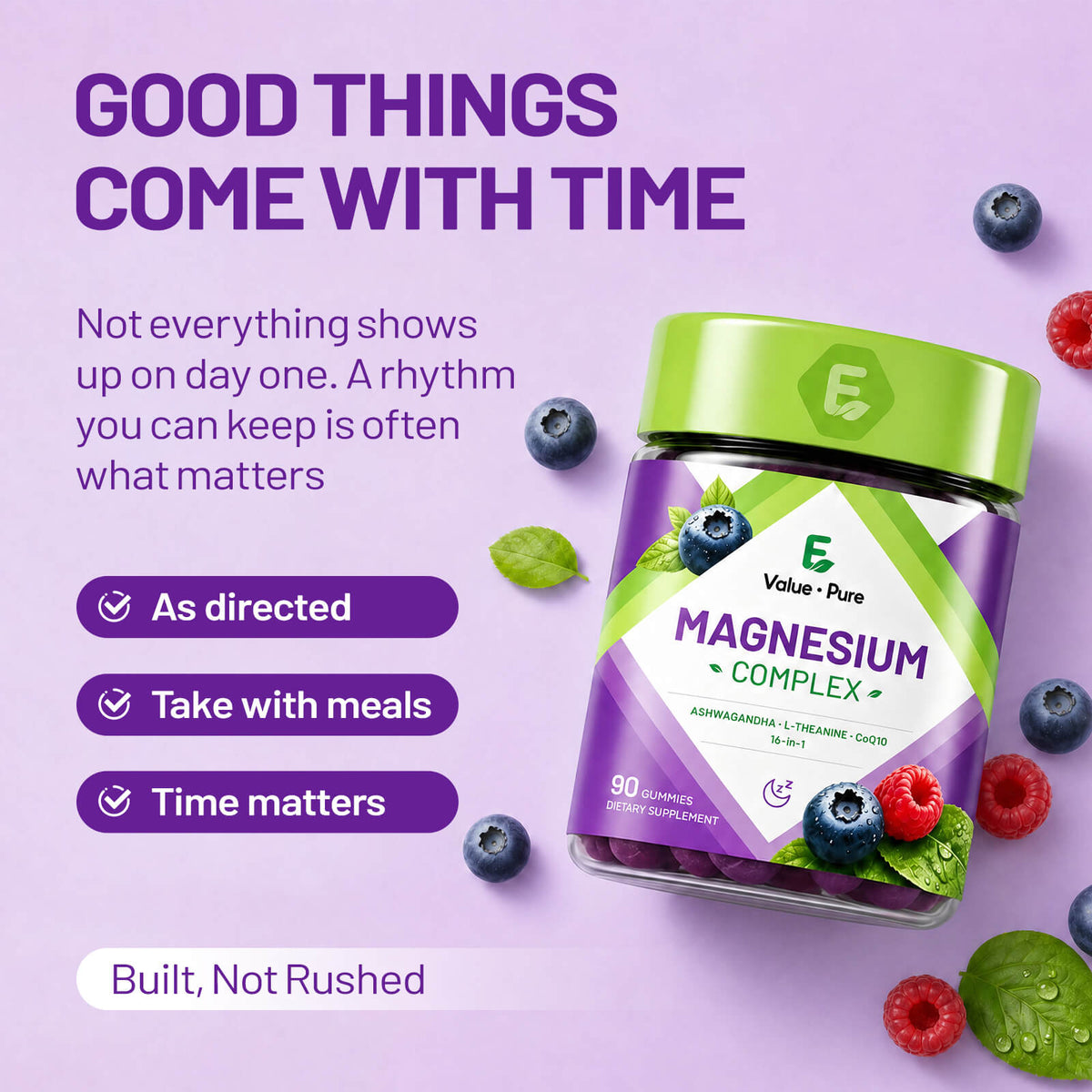 Evaluepure Magnesium Complex for Women ,16-in-1 Magnesium Gummy -Sugar Free