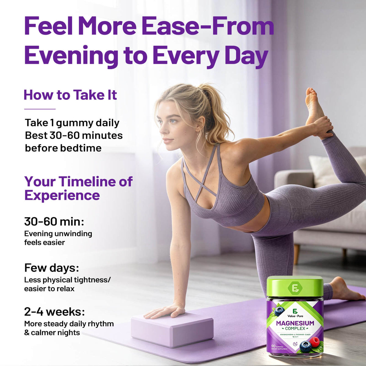 Evaluepure Magnesium Complex for Women ,16-in-1 Magnesium Gummy -Sugar Free