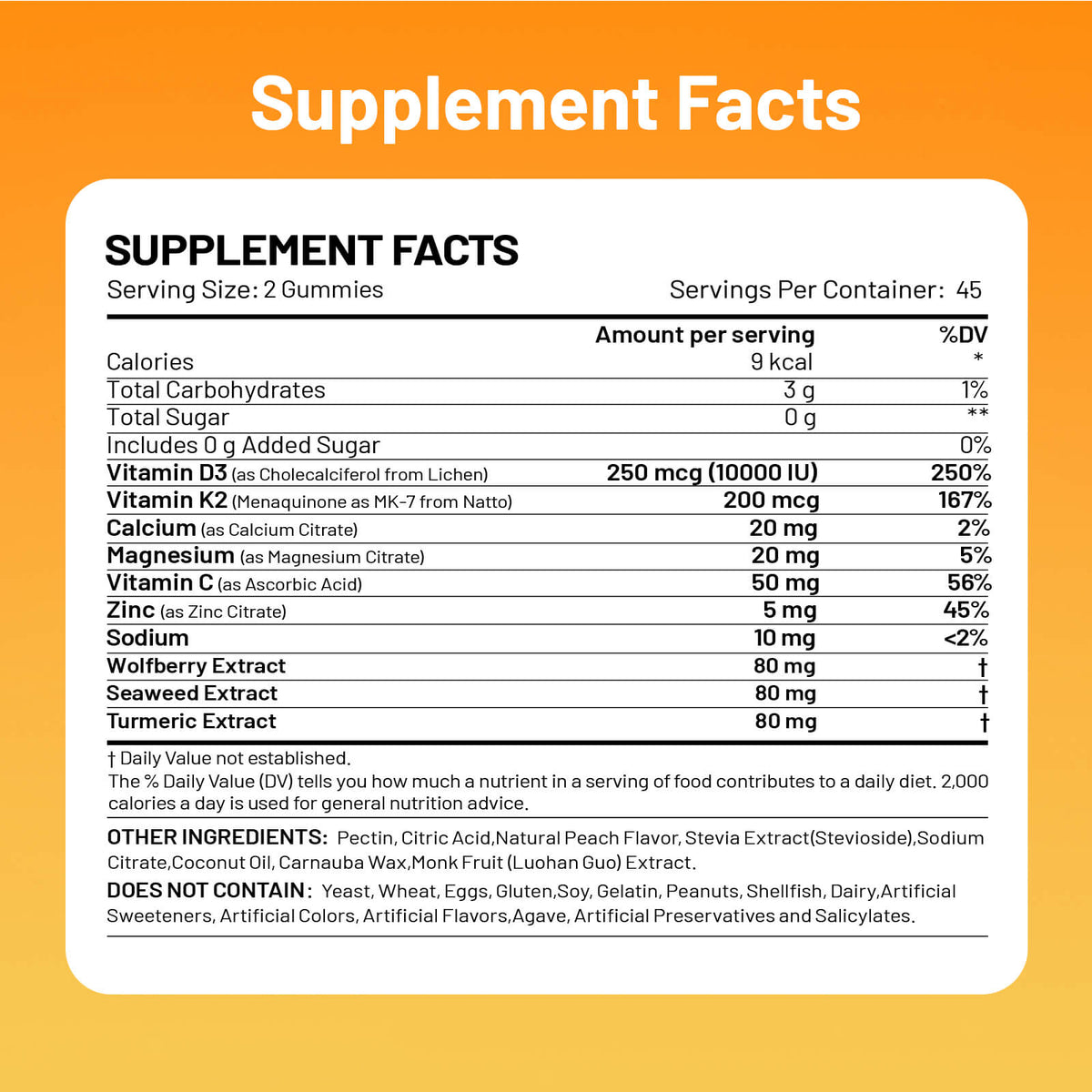 Evaluepure Vitamin D3 K2 Gummies, 10000 IU D3+200 mcg K2, Non-GMO